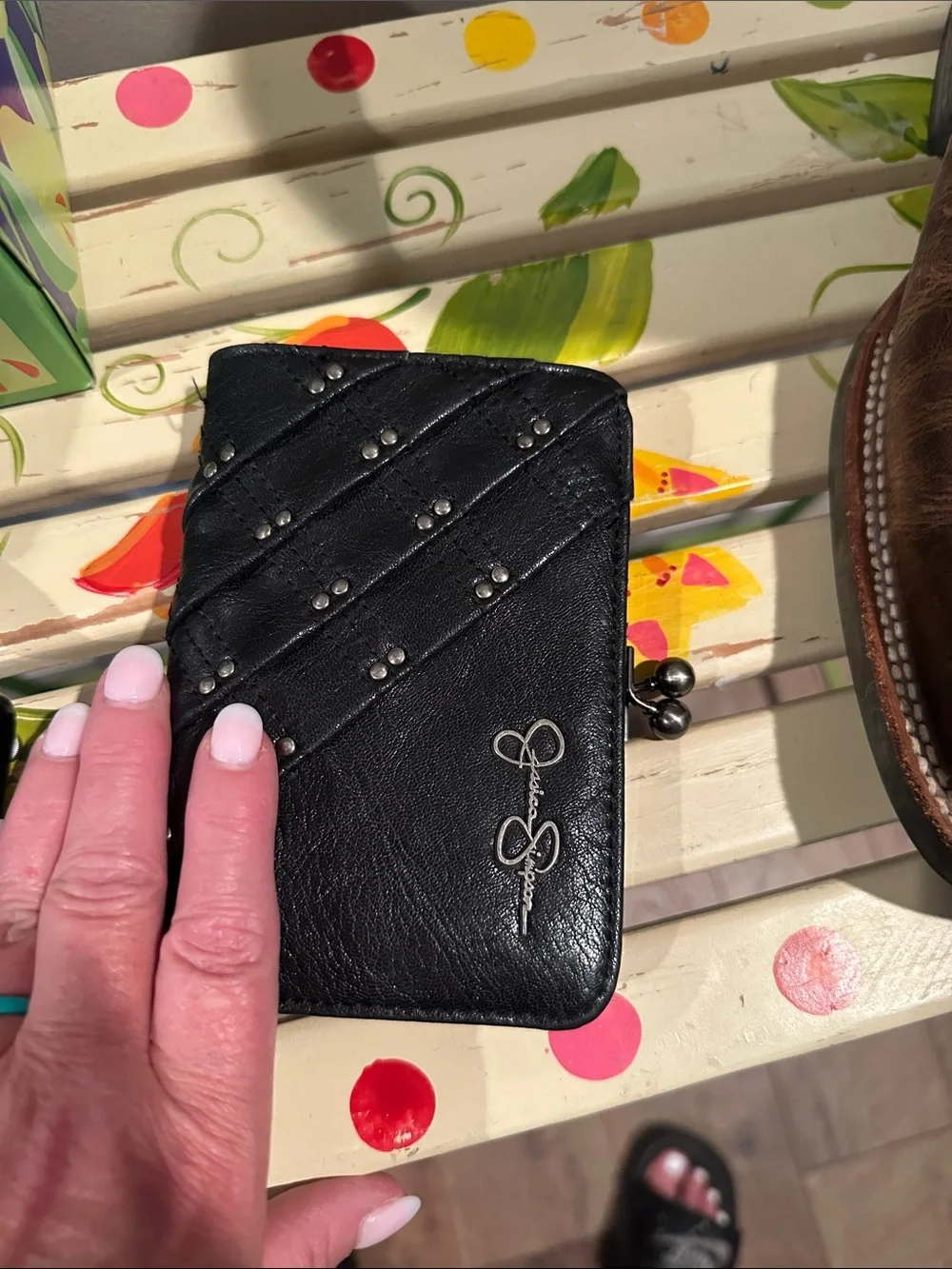 Jessica Simpson Black Quilted Studded Coin Purse Wallet with Kiss Lock